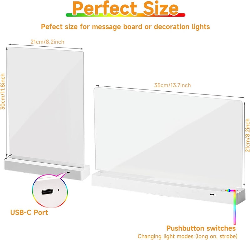 BYTLK Clear Dry Erase Board, Rechargeable LED Acrylic Message Board, Acrylic Illuminated Dry Erase Board, Can be Used as Night Light for bar/Shop/Office/Holiday/Gifts (Horizontal13.7 * 8.2inch) - Image 4